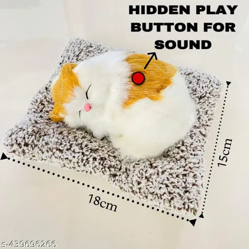 Soft plush musical sleeping cat dashboard decor, India-imported car showpiece