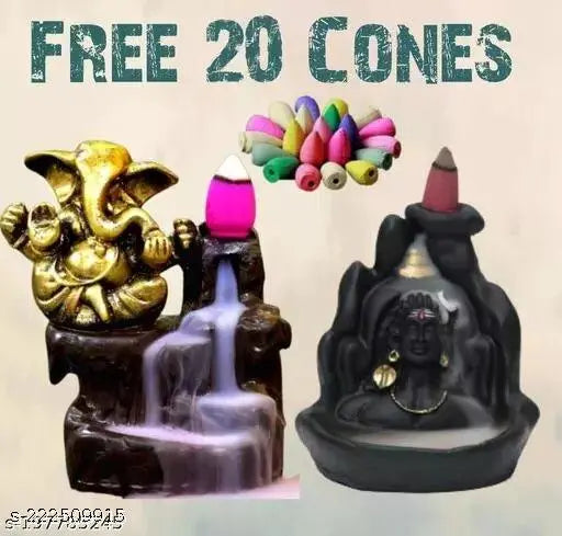 Indian poly resin Shivji & Ganeshji showpiece with 20 free incense cones, decorative figure on display