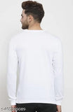 Full H cut letter men's printed polyester long-sleeve t-shirt, white, size S-XXL. Men's formal wear with pocket detail, made in India