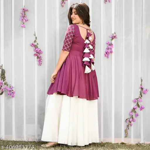Viscose Rayon Pretty Woman Sharara Set, solid net Indian fashion with three-quarter sleeves (S, M, L, XL, XXL)