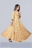 Cream color rayon anarkali pattern long kurti with three-quarter sleeves, printed combo for plus size Indian fashion