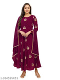 Purple embroidered Georgette kurti, long sleeves, vibrant party wear