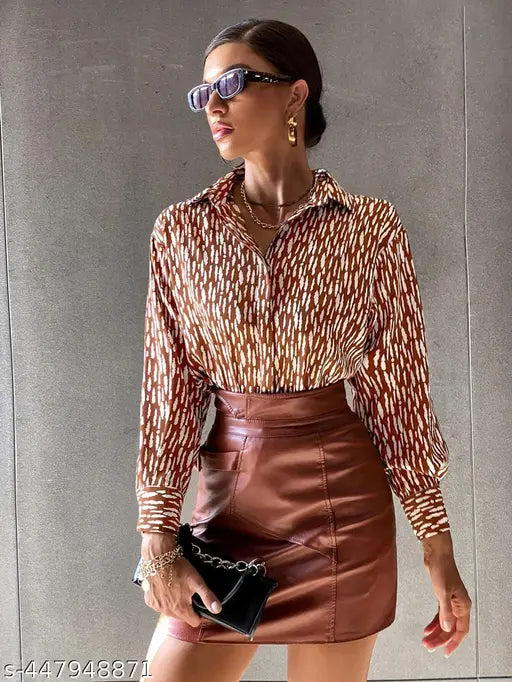 Oversized rayon shirt, printed net pattern, Western style for women, versatile casual wear