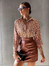 Oversized rayon shirt, printed net pattern, Western style for women, versatile casual wear