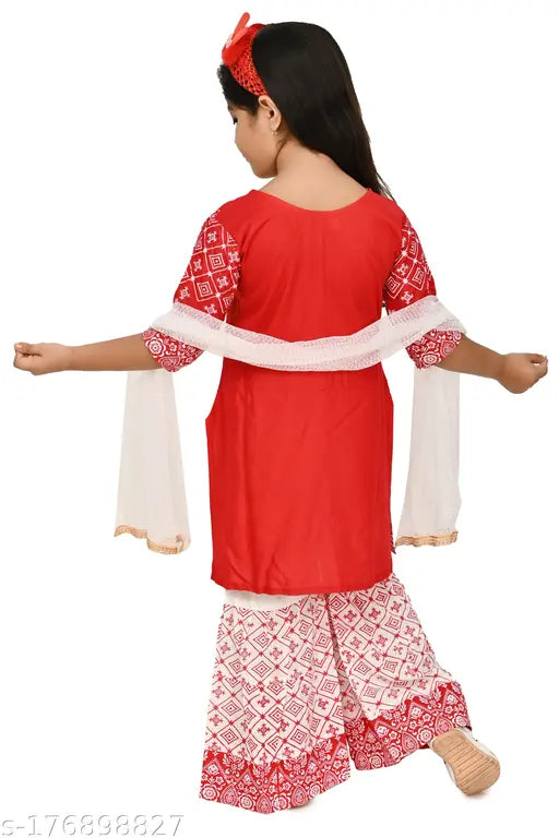 Cotton blend printed net plazo dress for agile girls (3-4yrs - 10-11yrs), Indian origin