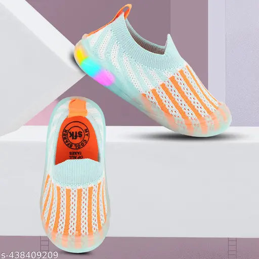 Multicolor knitted walking shoes with light LED for kids, soft and comfortable PVC sole, suitable for various outfits and occasions