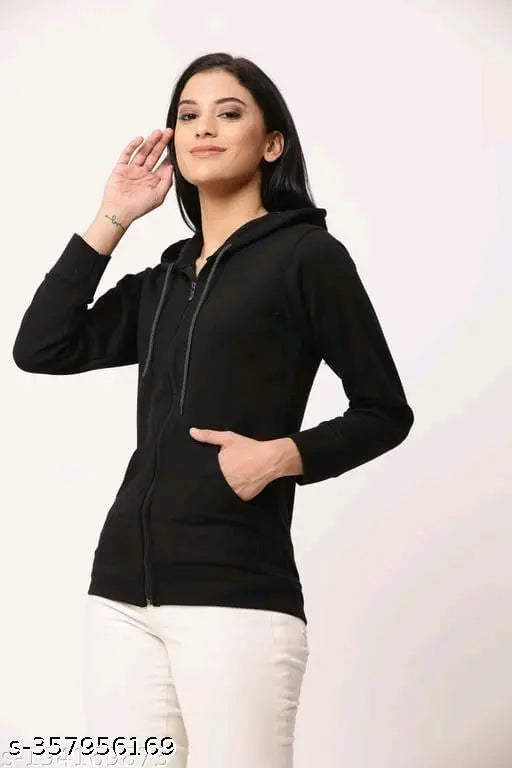 Comfy fleece sweatshirts for women, solid color, long sleeves, sizes M-XXL, made in India