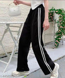 Cotton blend straight fit white line black lower, solid fabric for men's fashion, India origin