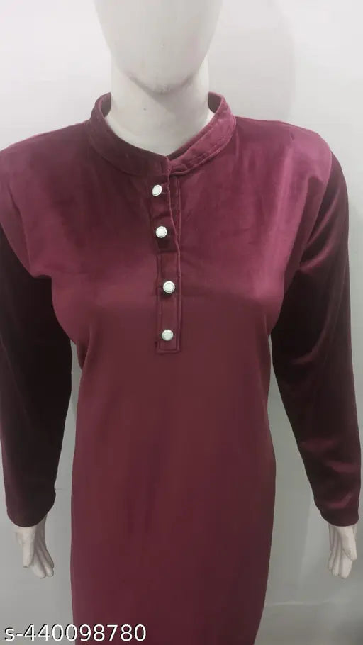 Maroon velvet winter kurti for ladies, premium soft and warm fabric, no colour fade, suitable for winters