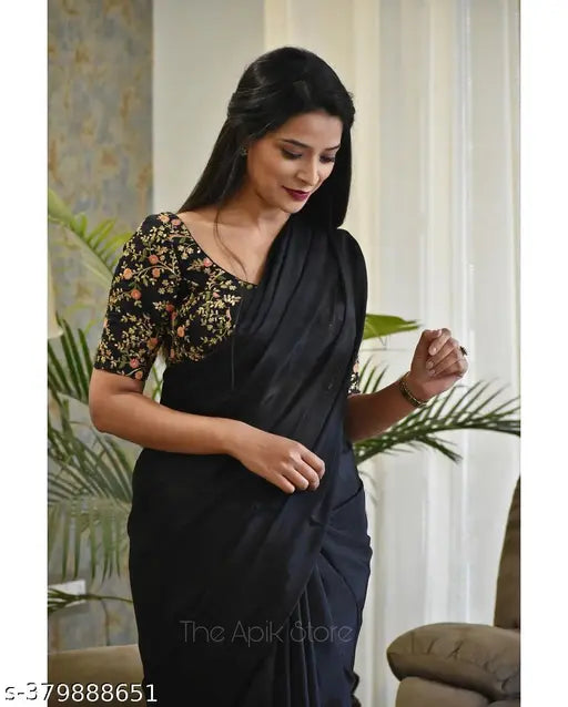 Designer Georgette saree with dupion silk blouse, heavy embroidered embellishments, free size, 5.5m length