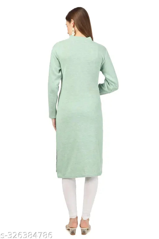 Aqua Blue Embroidered Woolen Kurtis by BLUSHH COLLECTION - Perfect for winter, complete with legging or palazzo