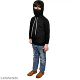 Solid cotton blend hoodie with mask for boys, 8-9 years, India-made