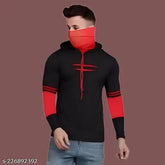 Cotton blend black hoodie with horizontal stripes for men, size S (34in chest, 26in length), India origin