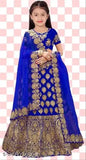 Taffeta silk girls' lehenga choli with net dupatta, embroidered and semi-stitched design for festive events, various sizes available (ages 6-15)
