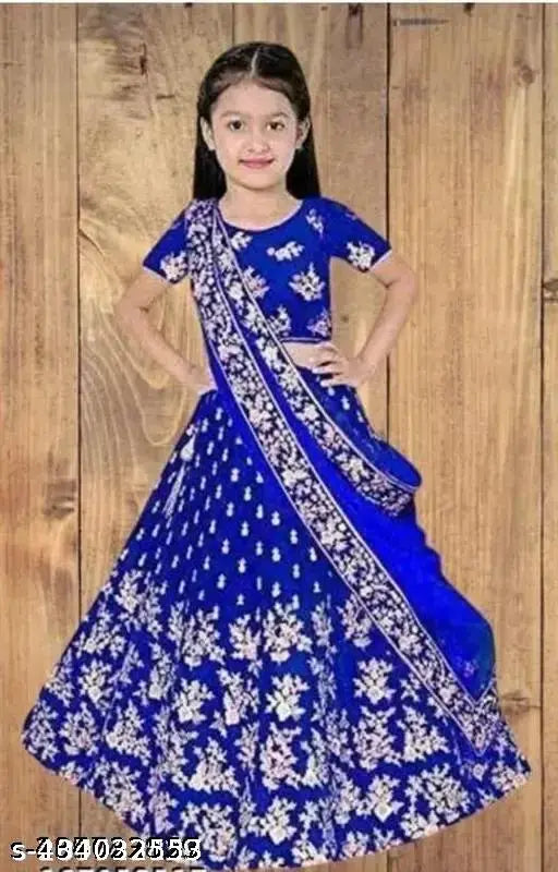 Embroidered silk lehenga with taffeta skirt and super net dupatta, short sleeves, stitched net, Indian traditional clothing for children aged 0-15 years