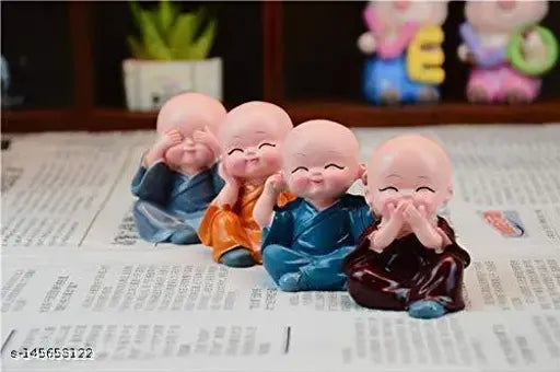 Multicolor small poly resin Buddha statue set of 4 from India
