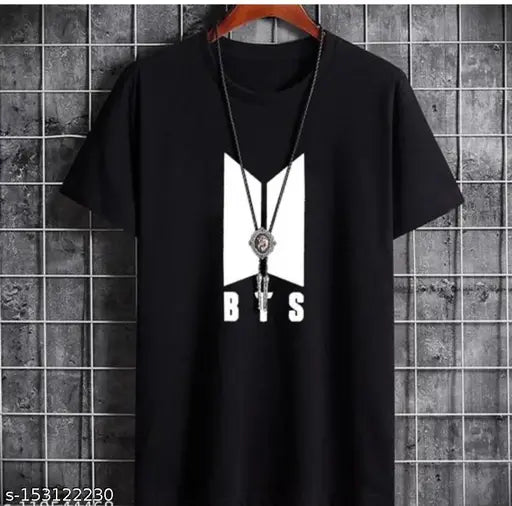 BTS printed black cotton blend short-sleeved t-shirt for boys, size 6-12 months - friendship day collection, made in India