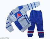 Grey and blue printed wool sweater set for boys trendy fashion, colorblocked design suitable for 1-2 years (Chest Size: 20in, Length Size: 14in, Waist Size: 17in)