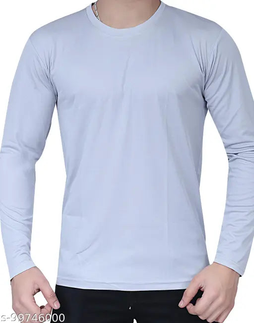 Solid men's long sleeve polyester t-shirt, comfortable & stylish for casual wear, made in India