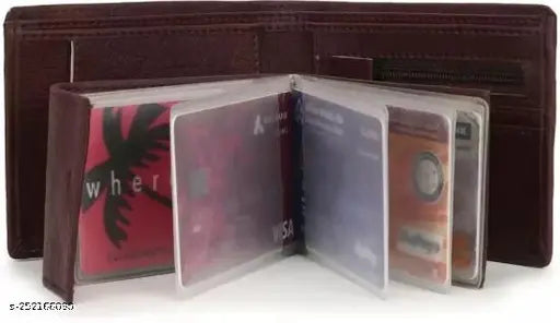 Brown PU leather men's wallet, durable cloth lining, 2 compartments for essentials