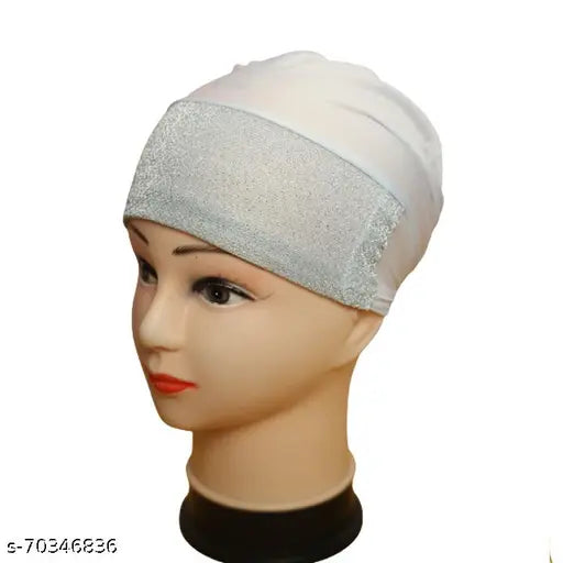 Cotton canvas, textured Shimmer Cap Hijab Pack - 2 black & white glitter bonnets for women's traditional Indian wear