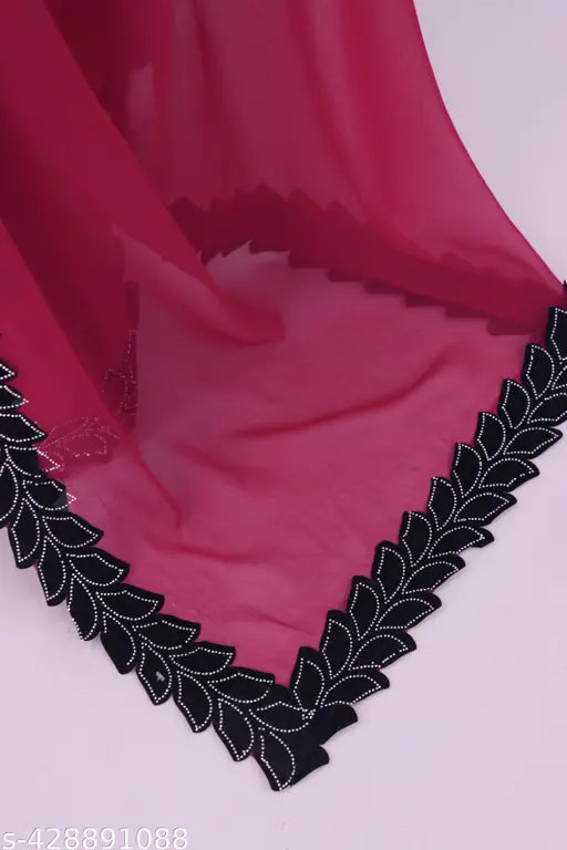 Cherry georgette saree, heavy Bollywood party wear with lace blouse