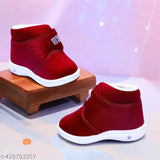 Maroon canvas kids shoes with whistle sound and memory foam insole, easy to wear for both summer and winter seasons