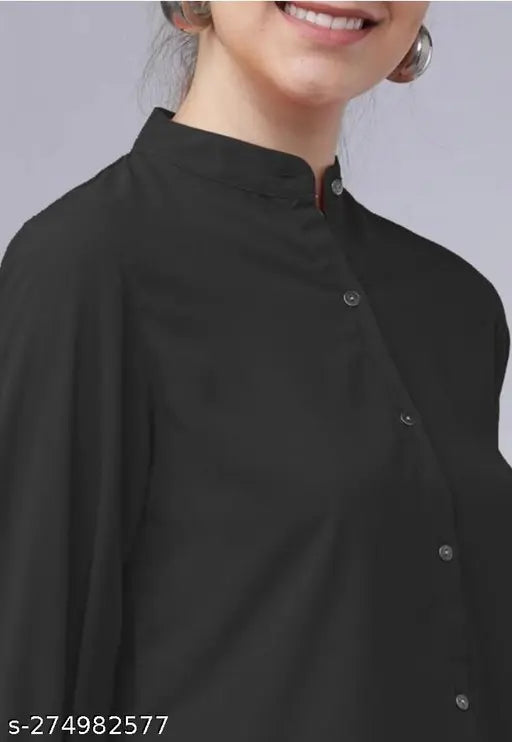 Stylish long-sleeve solid net shirt, XS (34" bust), India-made women's clothing