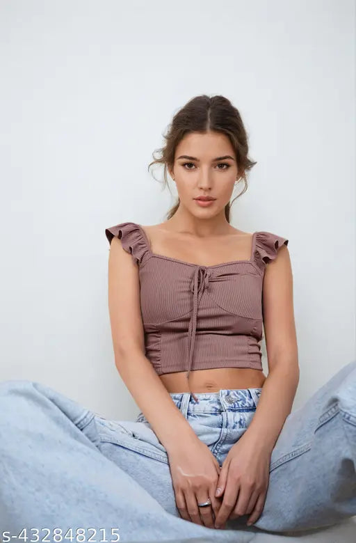 Solid polyester long-sleeve ruffle knotted dress, XS size with bust 32in and length 37in, made in India