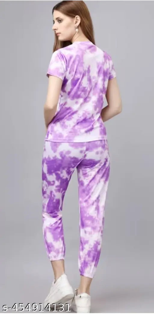 Trending dyed/washed net poly crepe night suit combo: S (size 34), M (size 36), L (size 38), XL (size 40) - Indian-made pyjama & tshirt set with short sleeves