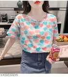 Stylish printed oversized polyester t-shirt for women, Jannie Hustler brand, short sleeves, size L