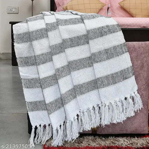 Breathable Striped Soft Cotton Throw (100% Cotton), Multicolor, 50" x 60", with Tassels - A versatile and cozy companion for sofa, bed, or couch, ideal for work-from-home, leisure, or travel