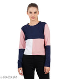 Stylish cotton long-sleeved colorblocked crop top - chic daily wear (India)