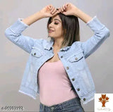 Denim three-quarter sleeve waistcoat for women, trendy latest jacket style, solid pattern, size XS-XL