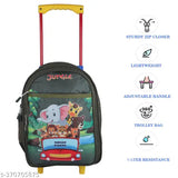 DARK Green & Light Blue Waterproof Kids Travel Trolley Bag, 16 inch x 30L, Polyester, Zoo Cartoon Animal theme