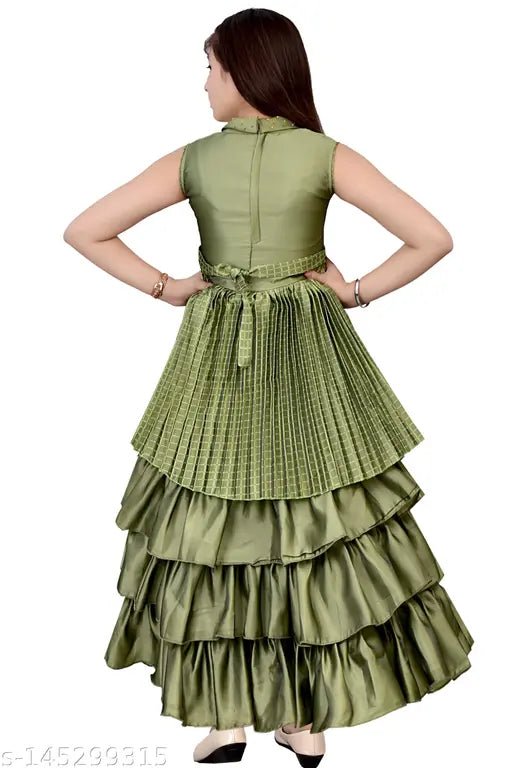 Silk sleeveless kids gown dress, acrylic quality for cute girls, 3-4 years size: bust 22in, length 28in
