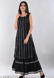 Rayon Saleev BLK MRR SHR Kurta & Sharara Set, embellished net, sleeveless with palazzio bottom, India origin