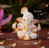 Pagri White Polyresin Ganesh Idol for car dashboard or home decor, ideal gifting for festivals and special occasions