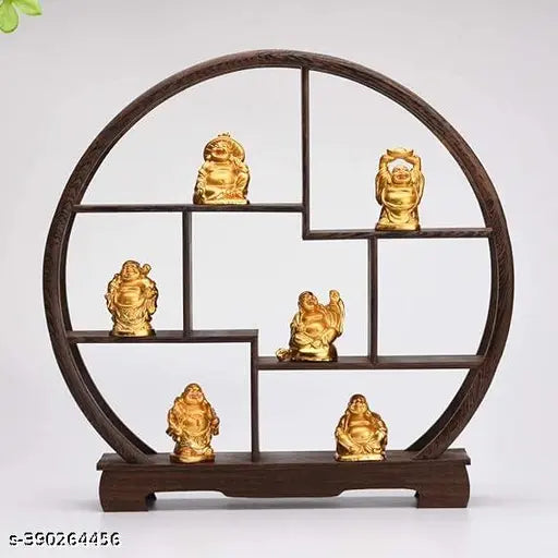 Indian polyresin Feng Shui Laughing Buddha set of 6 poses for wealth, good luck, health, happiness | Living room decor