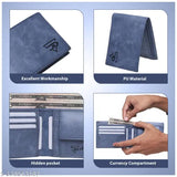 Sky blue canvas & leather BI Men's wallet, solid design with 2 compartments, made in India