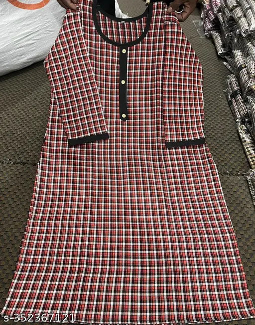 Orange b woolen kurti, three-quarter sleeves, checked pattern, winter fashion essential from India