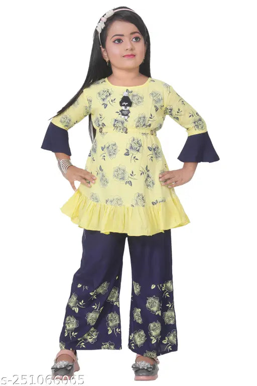 Printed rayon Plazo set for kids girls, casual top and palazzos for 12-month to 9-year fashionable daily wear