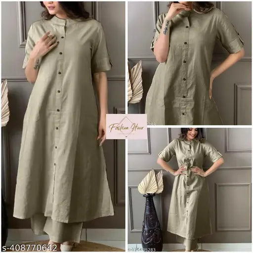 Striped Kaatha Cotton embroidered Kurta Palazzo set, single size available in S-XXXL. Indian handcrafted cotton apparel on model