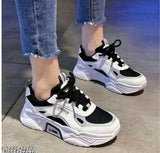 Trendly white women's mesh sneakers with PVC sole, lace-up fastening, casual style from India