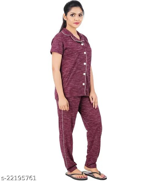 Cotton night suit set for women - XL solid shirt and pyjamas from India