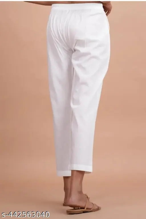 White plane cotton pant, solid design, premium 100% cotton for all-day wear, versatile fashion staple, Indian craftsmanship