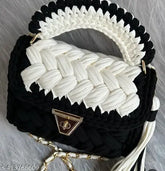 Black handcrafted solid color sling bag for women (pack of 1), self-design pattern, free size, great for summer beach, travel, or casual daily use