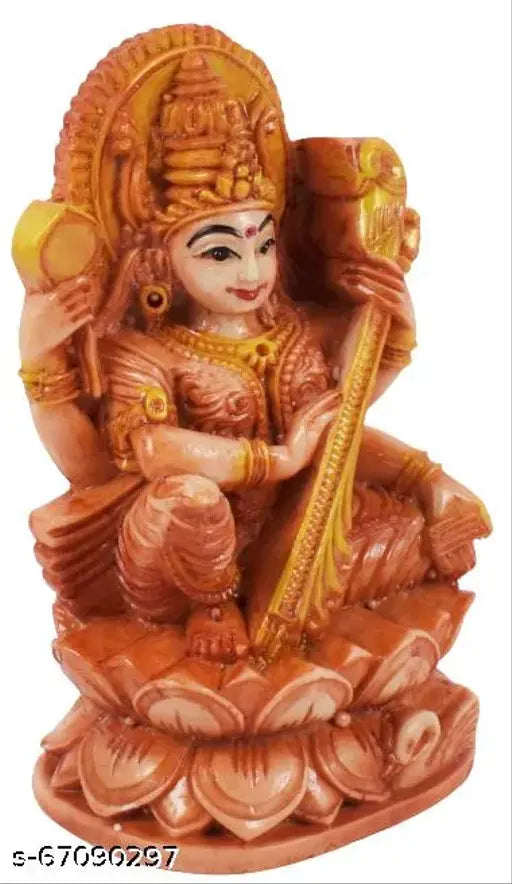 Brown ceramic Saraswati idol, hand-crafted figurine for home or temple decor, 10cm tall, Goddess of wisdom and knowledge