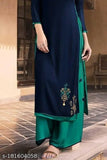 Women's viscose Rayon Kurta set with palazzos, festive embroidered party wear, Rayon fabric, 3/4 sleeves