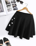 Black polyester flared mini skirt, elastic waistband, slip-on closure - Western stylish women's skirt for year-round versatility